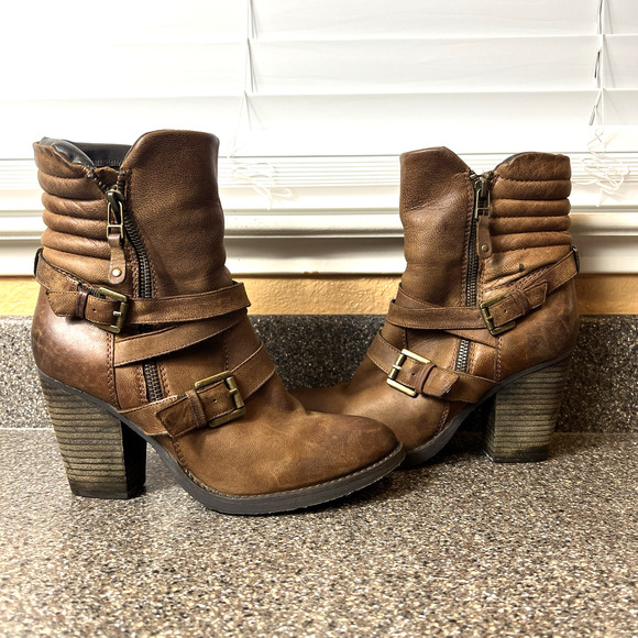 Steve Madden Women 7.5 Cognac Leather Fashion High Heel Zip Studded Casual Boots - Picture 2 of 12